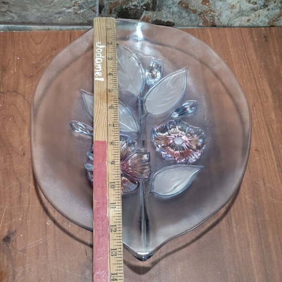 Glass Crystal Frosted Calypso Canape Hibiscus Leaf Shape Platter - Picture 8 of 16
